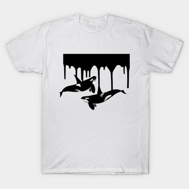 Orca Killer Whale Paint Drips T-Shirt by ColorFlowCreations